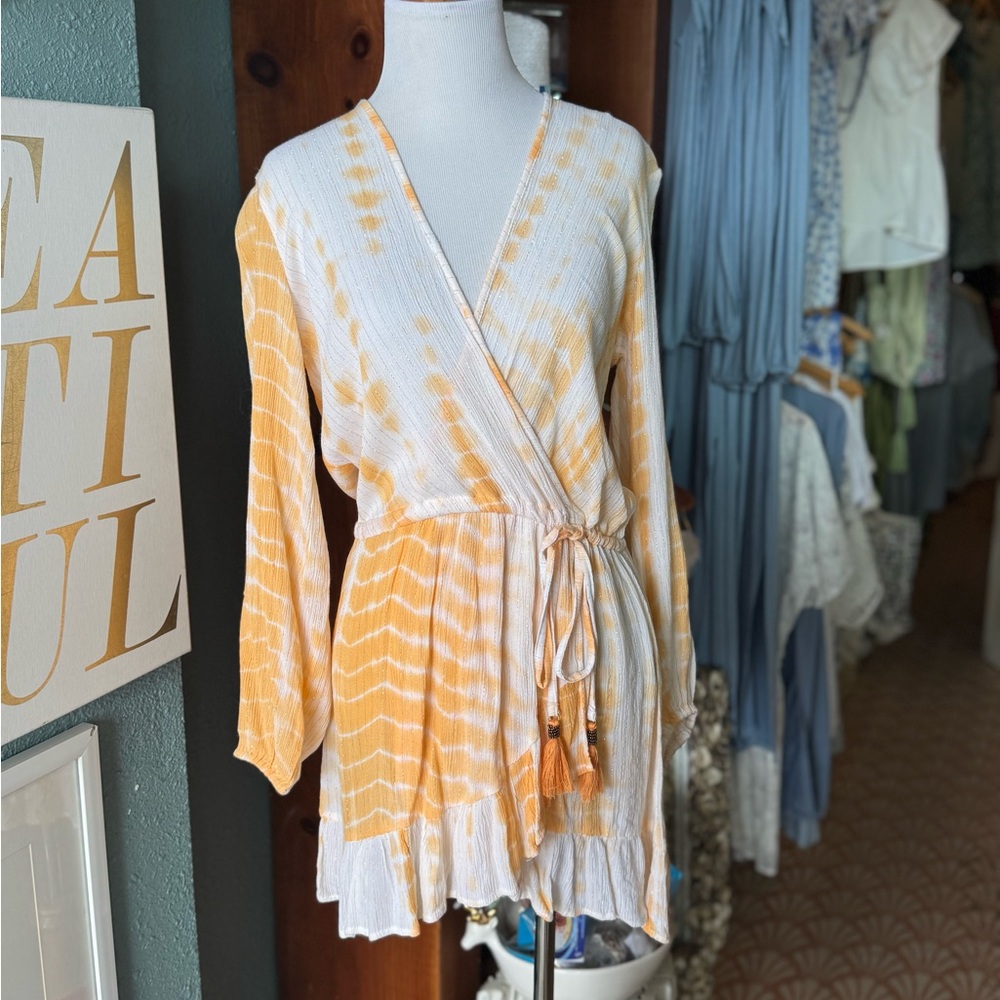 Blue Island Orange and White Wrap Dress